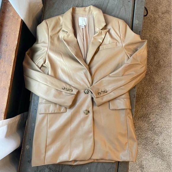 Joie Vegan tan vegan leather blazer | size XS - Picture 1 of 5